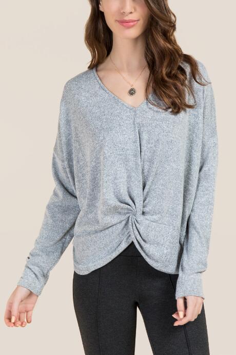 Francesca's Hope Long Sleeve Twist Front Top - Heather Gray