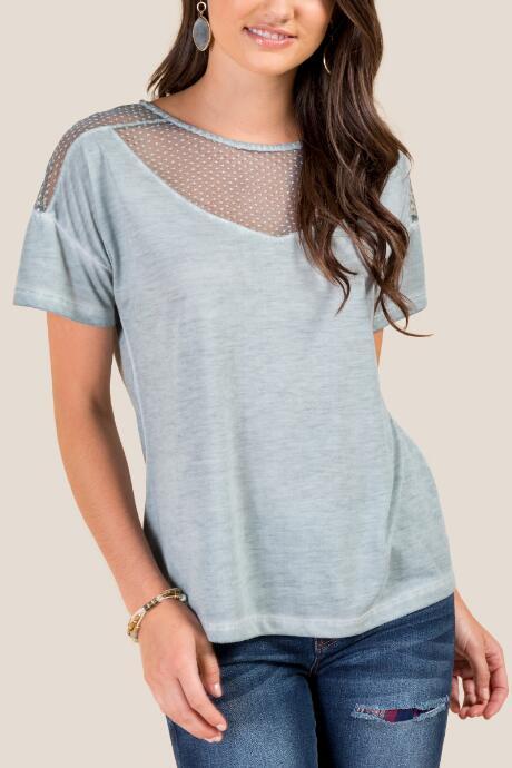 Francesca Inchess Tasha Mesh Neckline Tee - Teal