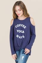 Sweet Claire Coffee Yoga Naps Ls Cut Out Tee - Navy