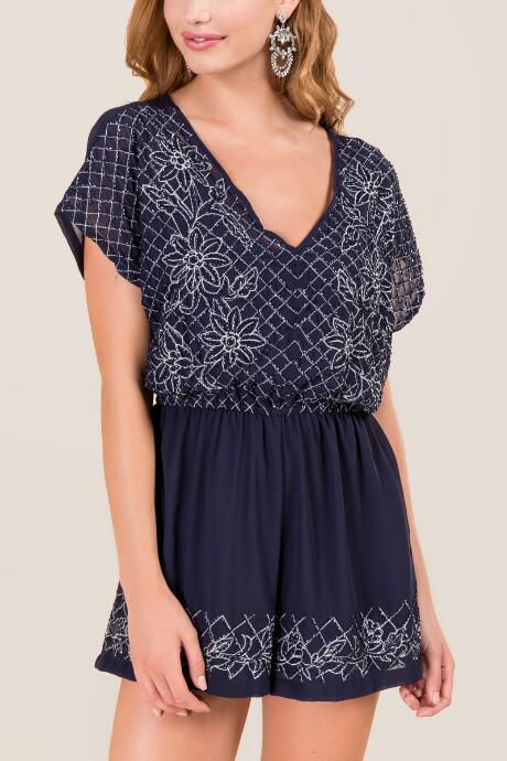 Francescas Ashtyn Floral Embellished Romper - Navy