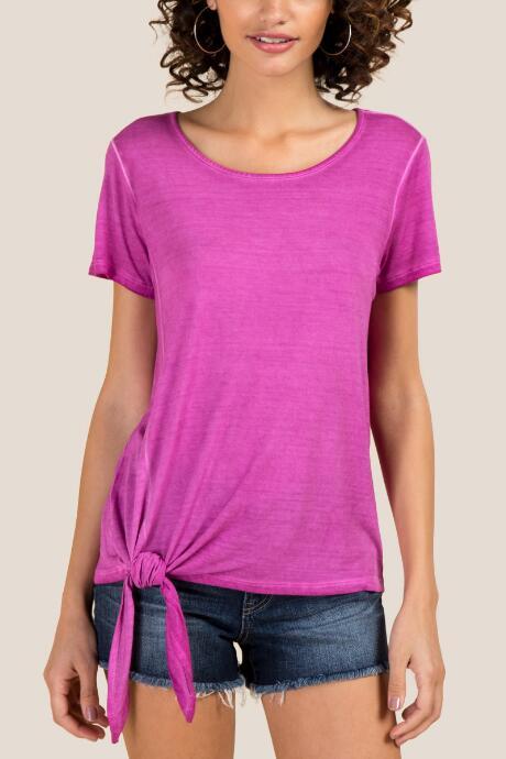 Francesca's Esme Side Knot Basic Tee - Fuchsia