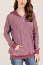 Francesca's Sally Half Zip Pocketed Hoodie - Burgundy