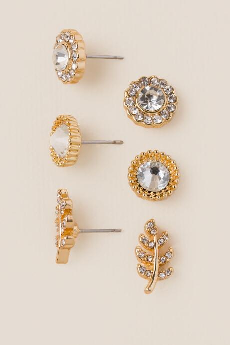 Francesca's Fae Leaf Crystal Stud Set - Crystal