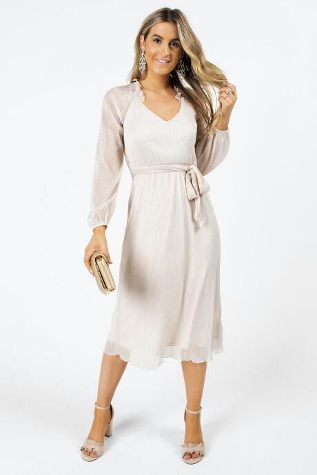 Francesca's Farrow Shimmer Waist Tie Dress - Gold