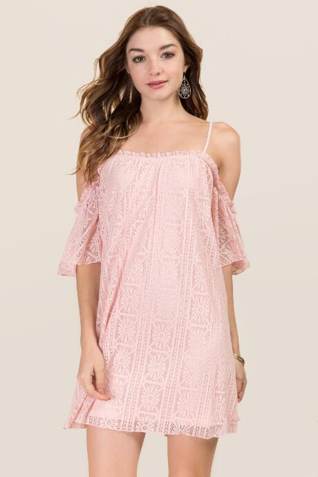 Francesca's Peyton Cold Shoulder Lace Dress - Dark Mauve