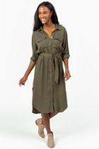 Francesca's Mel Shirt Midi Dress - Olive