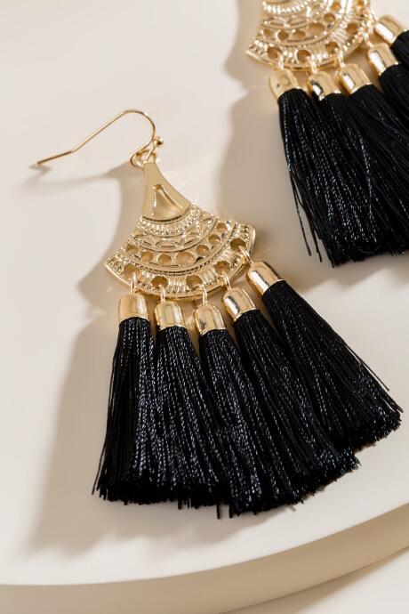 Francesca's Francis Tassel Statement Earrings - Black