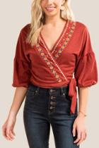 Francesca Inchess Brooklyn Cropped Tie Front Blouse - Cinnamon