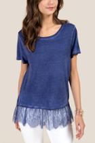 Francesca's Evelyn Lace Two-fer Tee - Navy