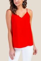 Francesca's Kathryn Scalloped Trim Cami - Bright Red