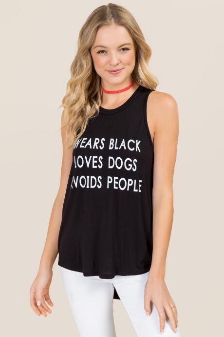 Alya Wears Black, Loves Dogs, Avoids People Graphic Tank - Black