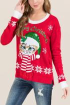 Francescas Meowy Christmas Light Up Sweater - Red