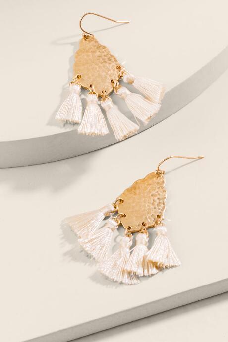 Francesca's Savanna Tasseled Drop Earrings - Ivory