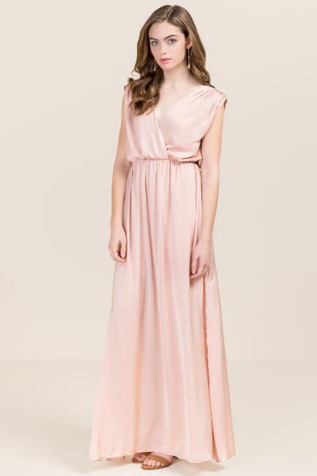 Francesca's Aubrey Satin Maxi Dress - Blush