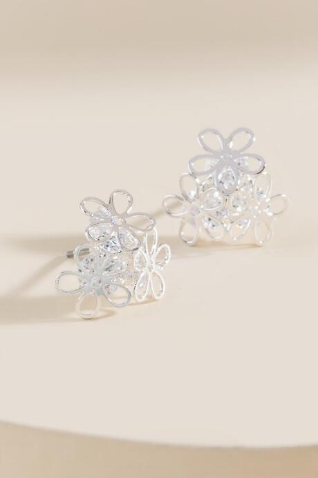 Francesca Inchess Metal Flower Earrings - Silver