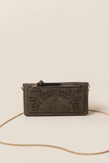 Francesca's Carla Floral Perforated Wallet Crossbody - Olive