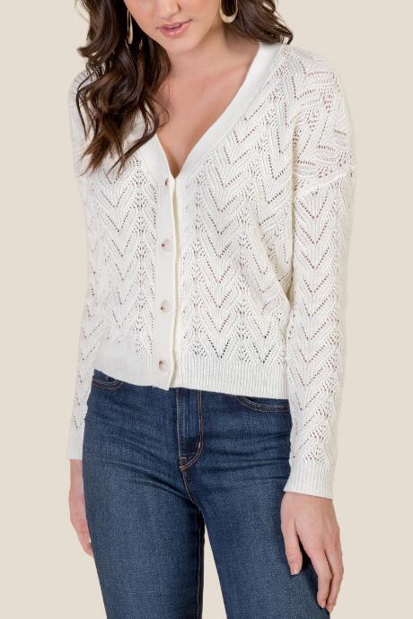 Francesca's Annie Novelty Stitch Cropped Cardigan - Ivory