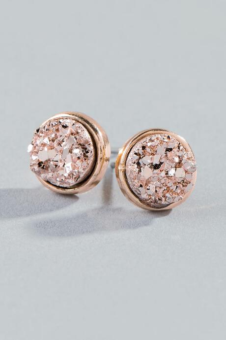Francescas Mimi Druzy Round Studs - Rose/gold