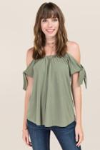 Jolie Clothing, Inc. Aliana Cold Shoulder Bow Sleeve Tank - Dark Olive