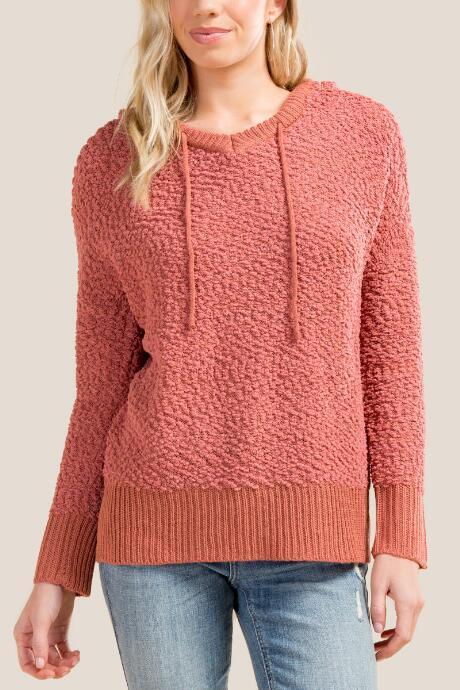 Francesca's Desi Popcorn Knit Hooded Sweater - Rose