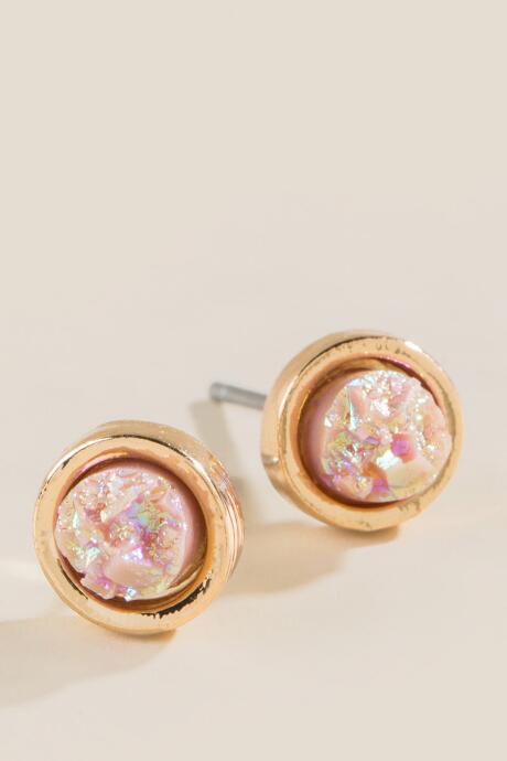 Francesca's Vivi Iridescent Druzy Studs In Pink - Pink