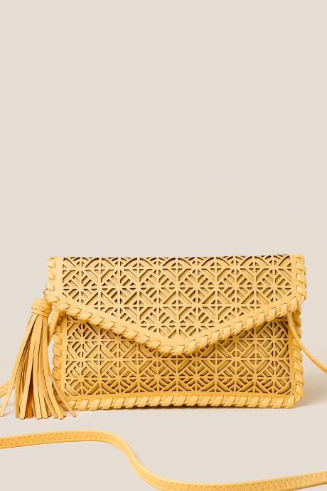 Francesca's Leyla Laser Cut Envelope Clutch - Yellow