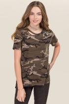 Group La Laurie Shoulder Bee Embroidery Camo Top - Olive