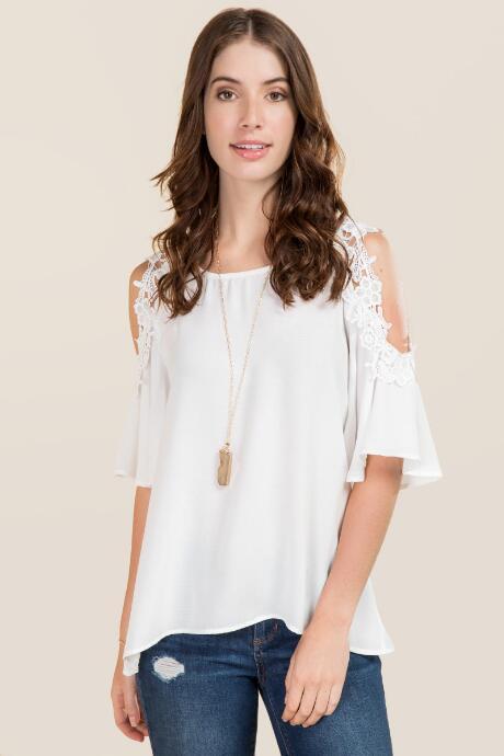 Blue Rain Alissa Crochet Cold Shoulder Linen Top - White