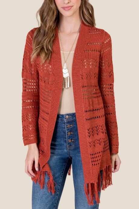 Francesca's Brittany Pointelle Stitch Cardigan - Cinnamon