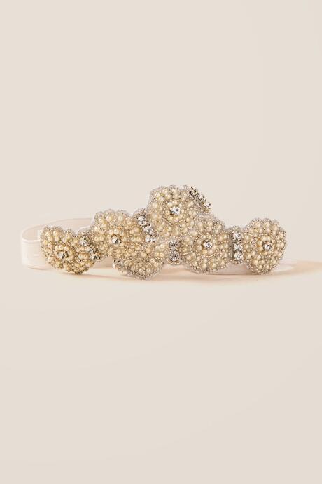 Francesca's Eliza Mini Pearl Embellished Belt - Ivory