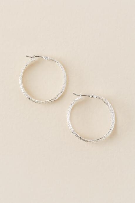 Francesca's Risette Double Textured Hoop Earring In Silver - Silver