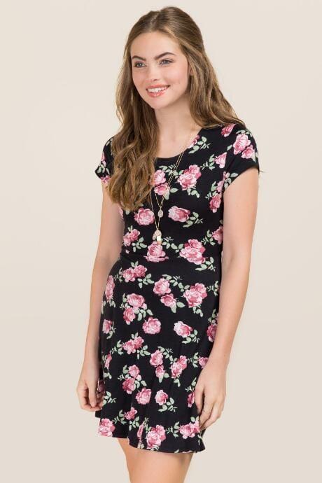 Alya Brayden Floral Tie Waist Dress - Black