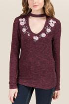 Francesca's Lillian Embroidered Bell Sleeve Gigi Top - Burgundy