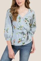 Francesca's Mara Wrap Front Long Sleeve Top - Light Blue
