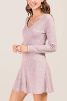 Francesca's Eva Lattice Neck Marled A-line Dress - Pink