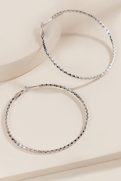 Francesca's Gloria Sparkle Cut Hinge Hoop Earrings - Silver