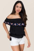 Blue Rain Genny Embroidered Off The Shoulder Top - Black