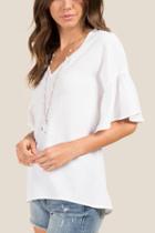 Francesca's Gloria Ruffle Sheared V-neck Blouse - White