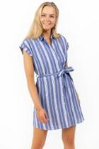 Francesca's Trisha Stripe Shirt Dress - Navy