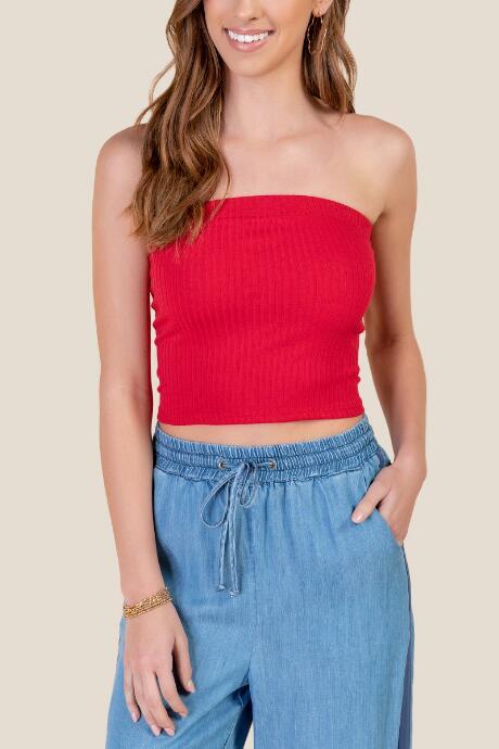 Francesca's Anastasia Ribbed Tube Top - Red