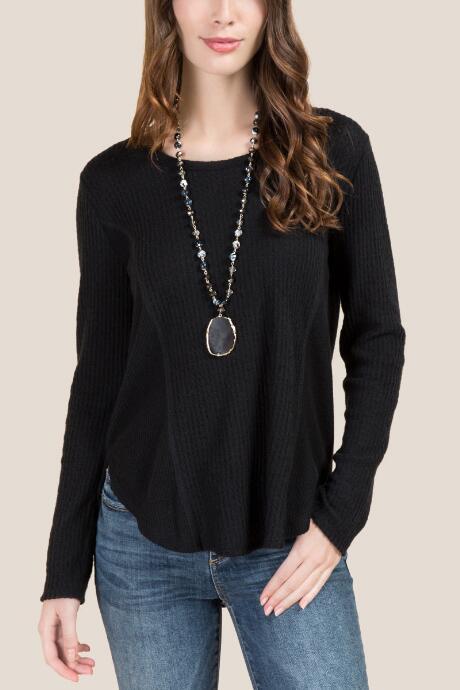 Francesca's Marcella Cozy Waffle Knit Top - Black