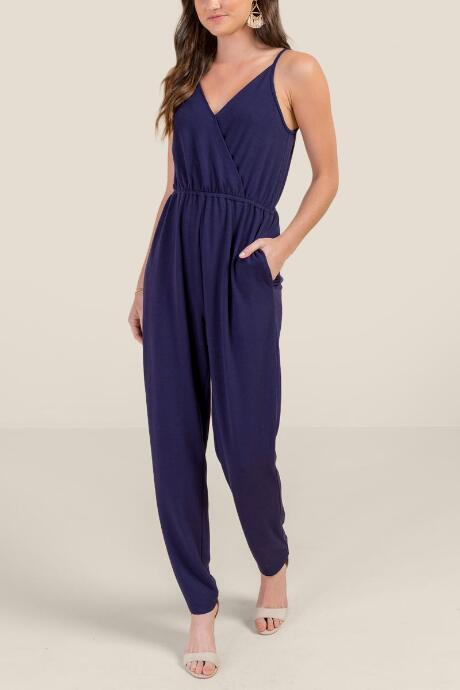 Francesca's Emerson Wrap Front Pocketed Jumpsuit - Navy