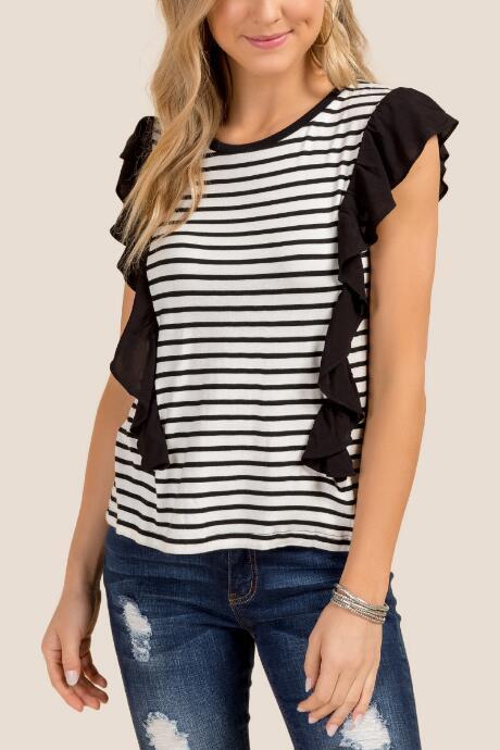 Francesca Inchess Zoei Striped Ruffle Knit Top - Black/white