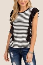Francesca Inchess Zoei Striped Ruffle Knit Top - Black/white