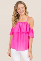 Blue Rain Iesha Ruffle Cold Shoulder Top - Neon Pink