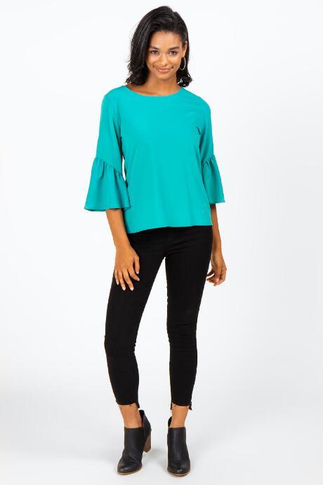 Francesca's Manda Bell Sleeve Blouse - Teal