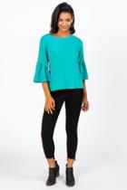 Francesca's Manda Bell Sleeve Blouse - Teal