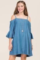 Blue Rain Logan Cold Shoulder Tencel Dress - Chambray