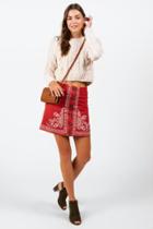Francesca's Denna Button Embroidered Mini Skirt - Brick