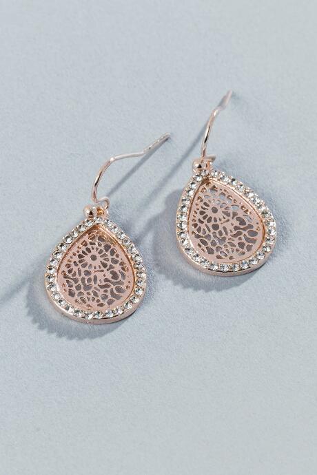 Francesca's Addison Filigree Teardrop Earrings - Rose/gold